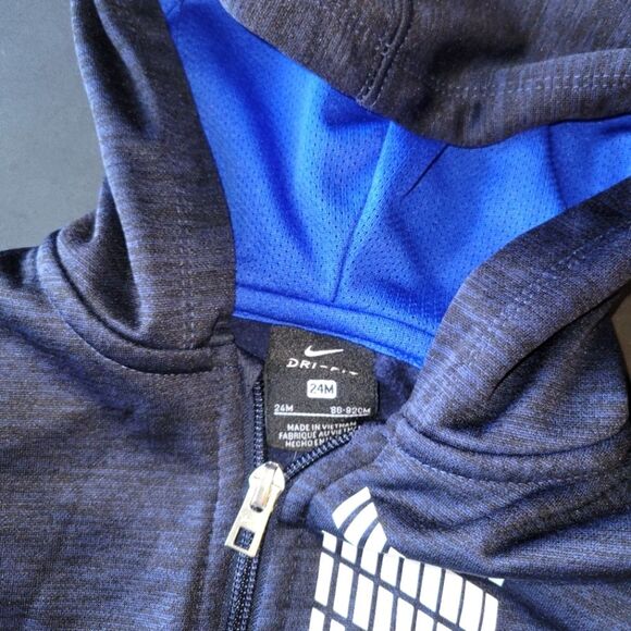 Nike Dri Fit Navy Zip Up Hooded Jacket 24 Months - Picture 3 of 7